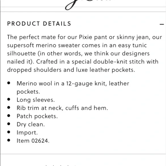 J.Crew 100% Merino Wool Leather Pocket Tunic Sweater Black Longline Style 02624 - Picture 15 of 16